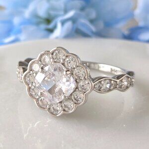Vintage Style Edwardian Halo Ring - 925 Sterling Silver Charmed Aroma Art Deco